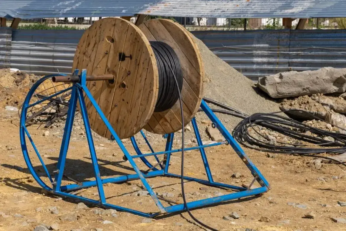 Bęben z kablem na budowie. Zastanawiasz się, ile kabla na mieszkanie 50m2? Tu widać zapas na wiele instalacji.